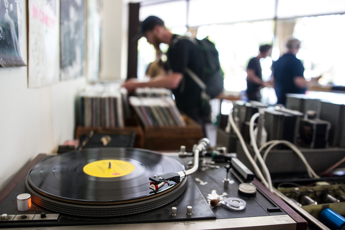 Turntable and audio equipment inside the record bar